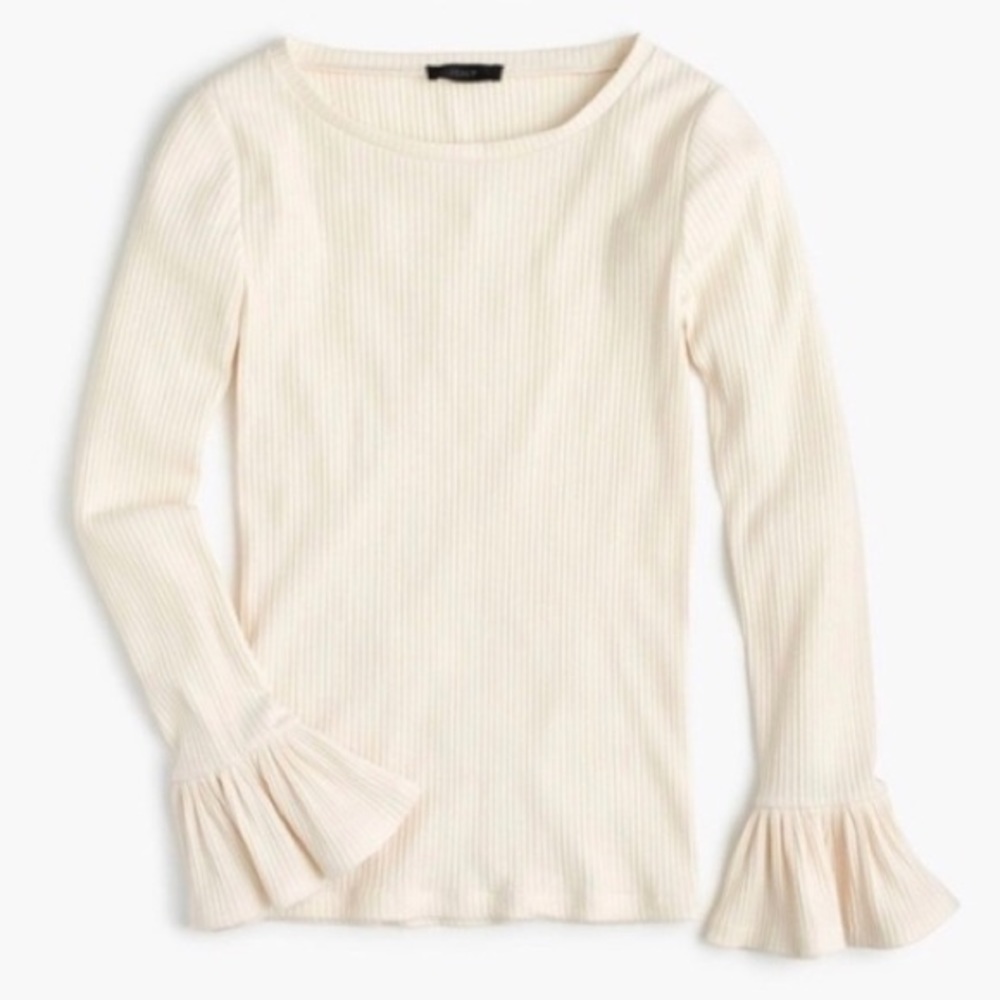 J.Crew Ribbed Bell-Sleeve Top - Ivory, XS (NWT)